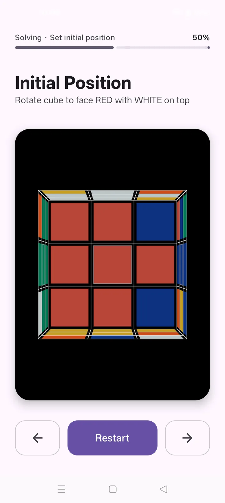 Rubik Buddy showing how to hold the cube before the solution starts