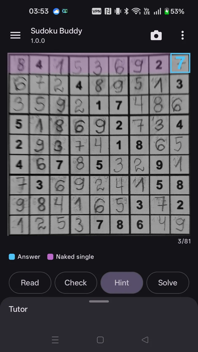 Sudoku Buddy hint highlighting the cells behind a deduction